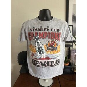 Vintage 2000 NJ Devils Stanley Cup Champions T Shirt Liquid Blue NHL Medium RARE